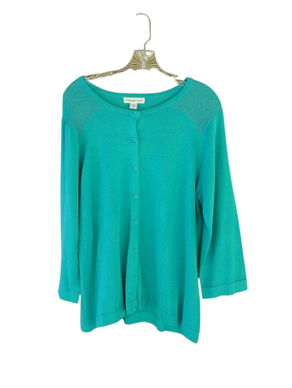 Coldwater Creek Green Crew Neck Silk & Cotton Cardigan XL